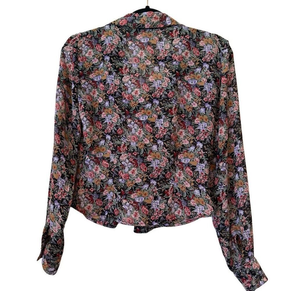 Vintage Try 1 Black Floral Ruffled Cropped Blouse Sz S Y2K, Feminine - Picture 3 of 12